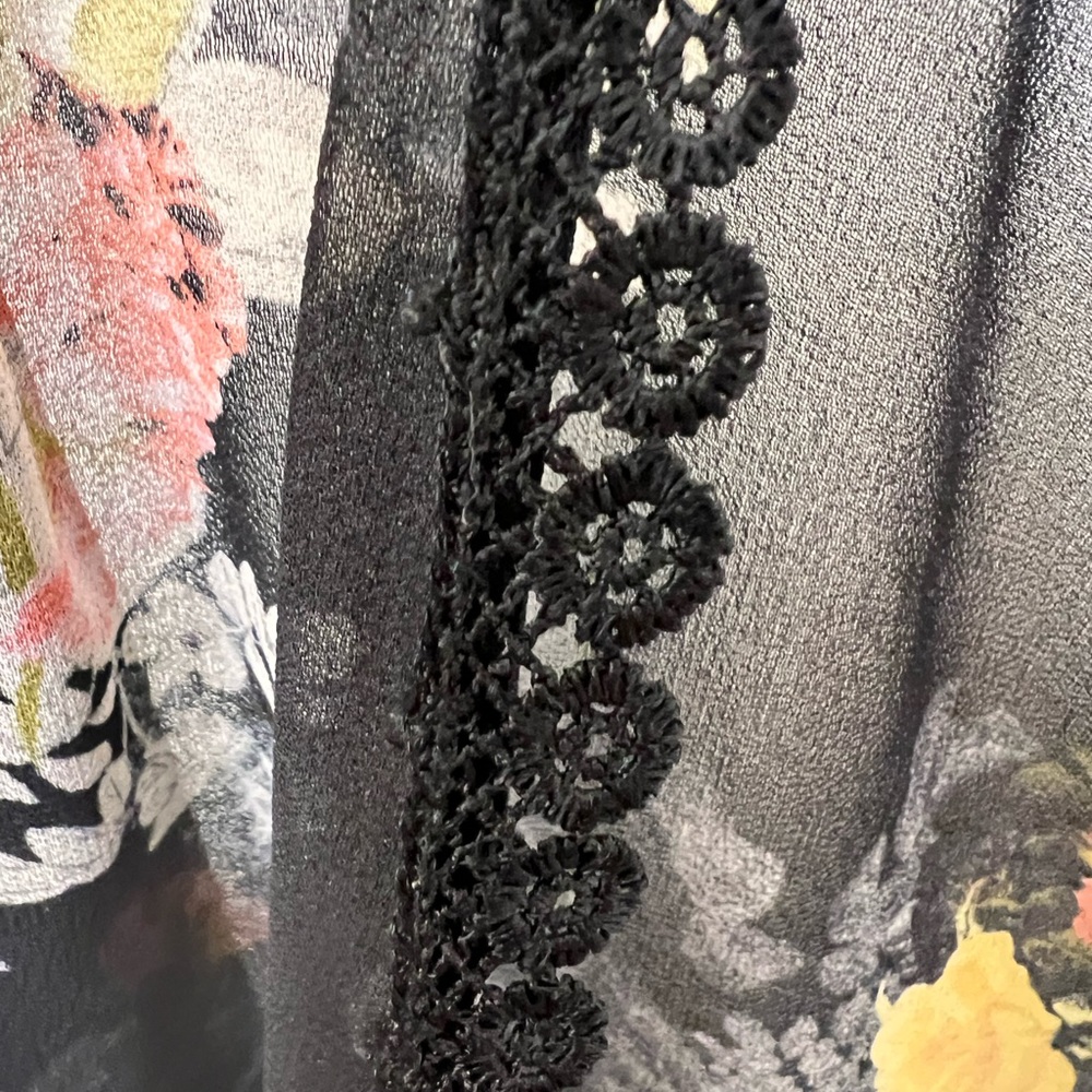 Kimono Dolman Sleeves Floral Sheer Black Cardigan Small to 3X - Picture 6 of 6